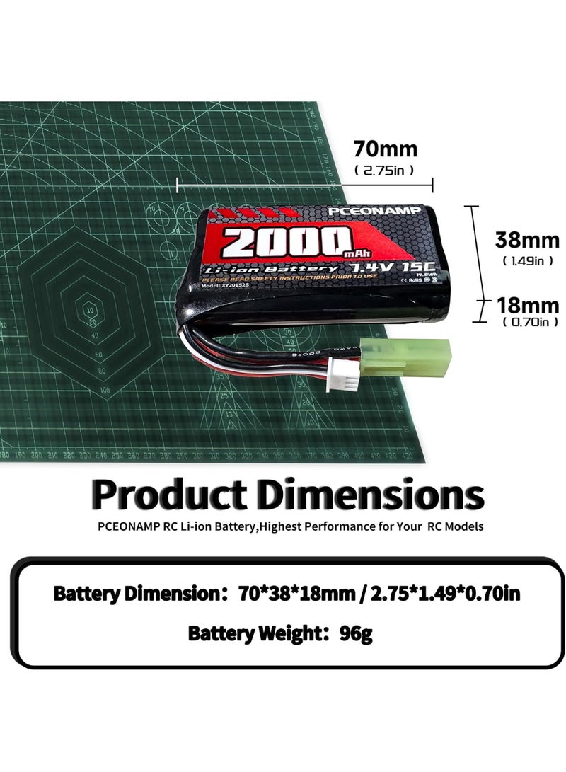 بيسيونأمب بطارية ليثيوم أيون 7.4V 2000mAh 2S قابلة لإعادة الشحن بطارية RC عالية القدرة مع كابل شاحن USB 2 لقارب التحكم عن بعد - Image 2